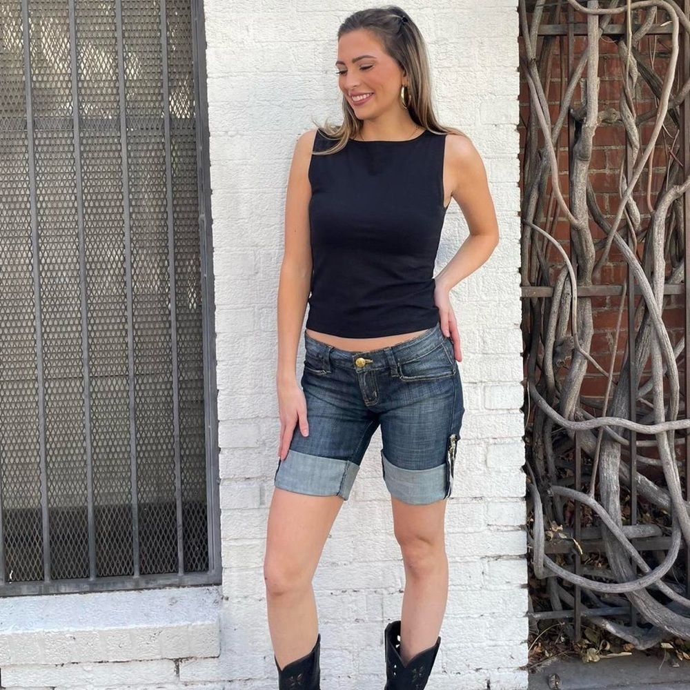 Y2k guess  Marciano Long Jean low rise Shorts Bermuda Cuffed Bling Pocket
